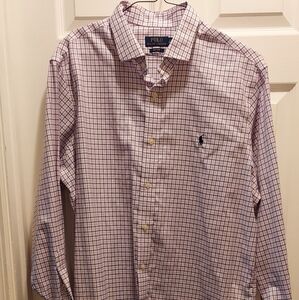 Men Polo Ralph Lauren Long Sleeve Shirt 17.5 34/35 White pink/black pattern